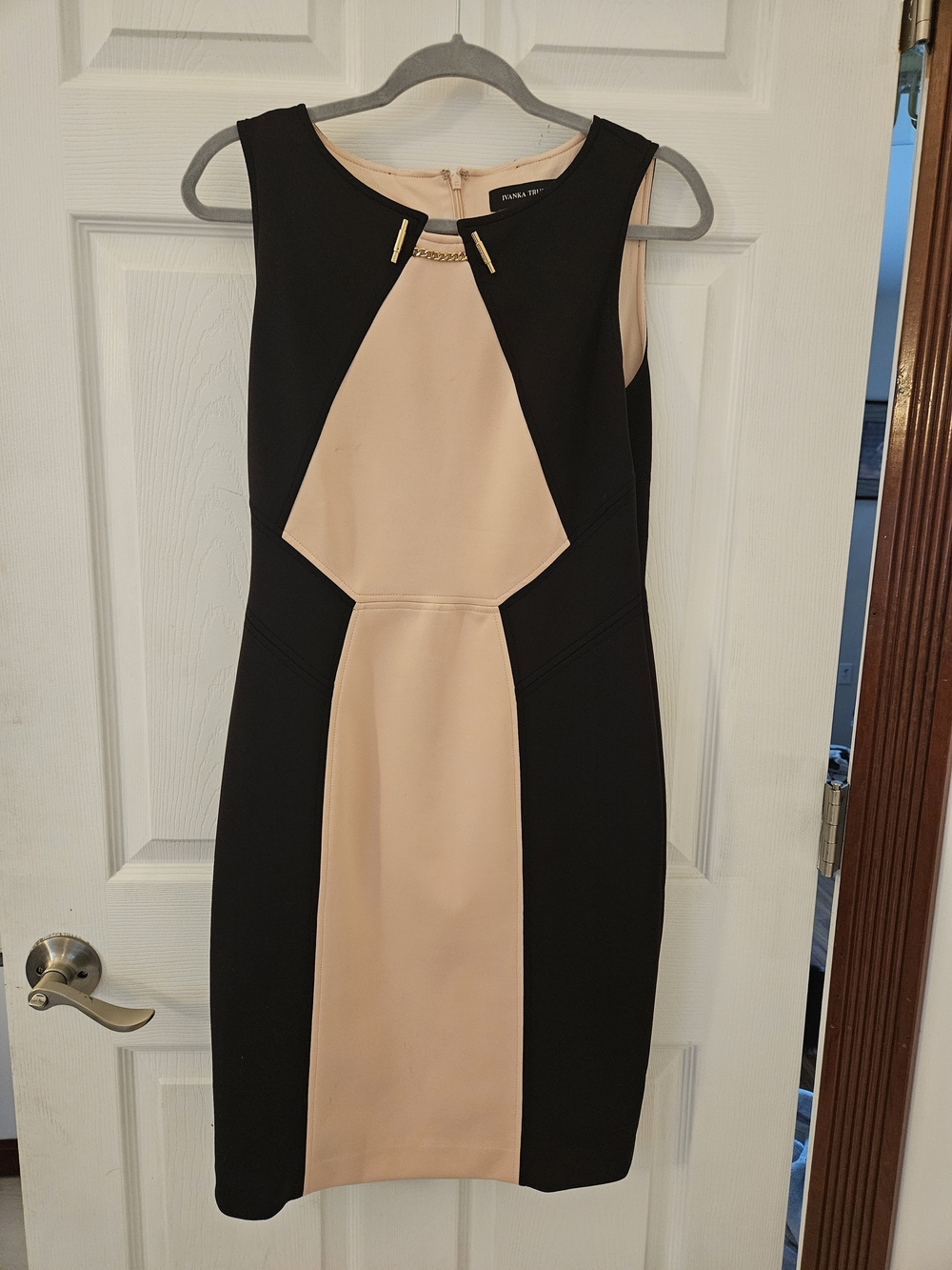 Ivanka Trump Black and Blush Geometric Sheath Dress